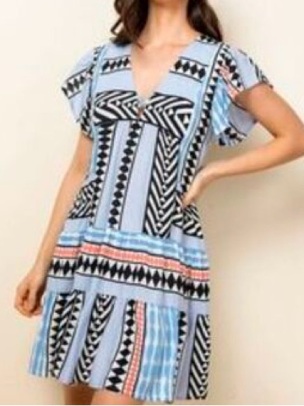 THML Patterned V-Neck Mini Dress EUC Size S